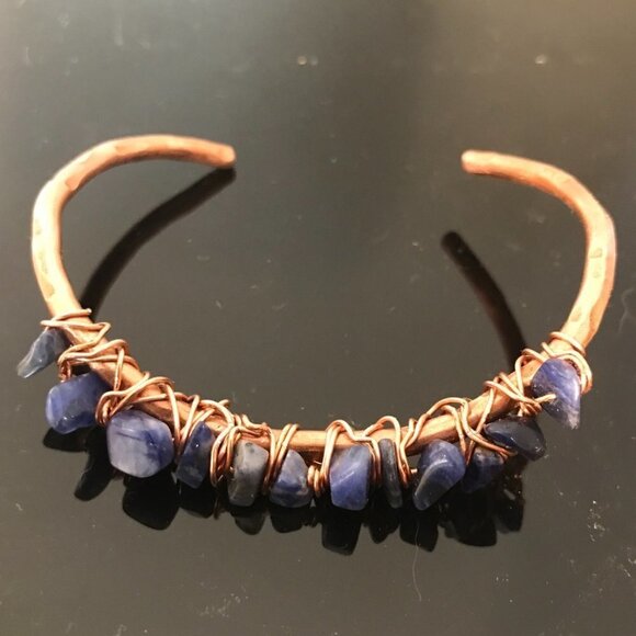 Sodalite Gemstone Wrapped Copper Cuff Bracelet - Picture 2 of 8